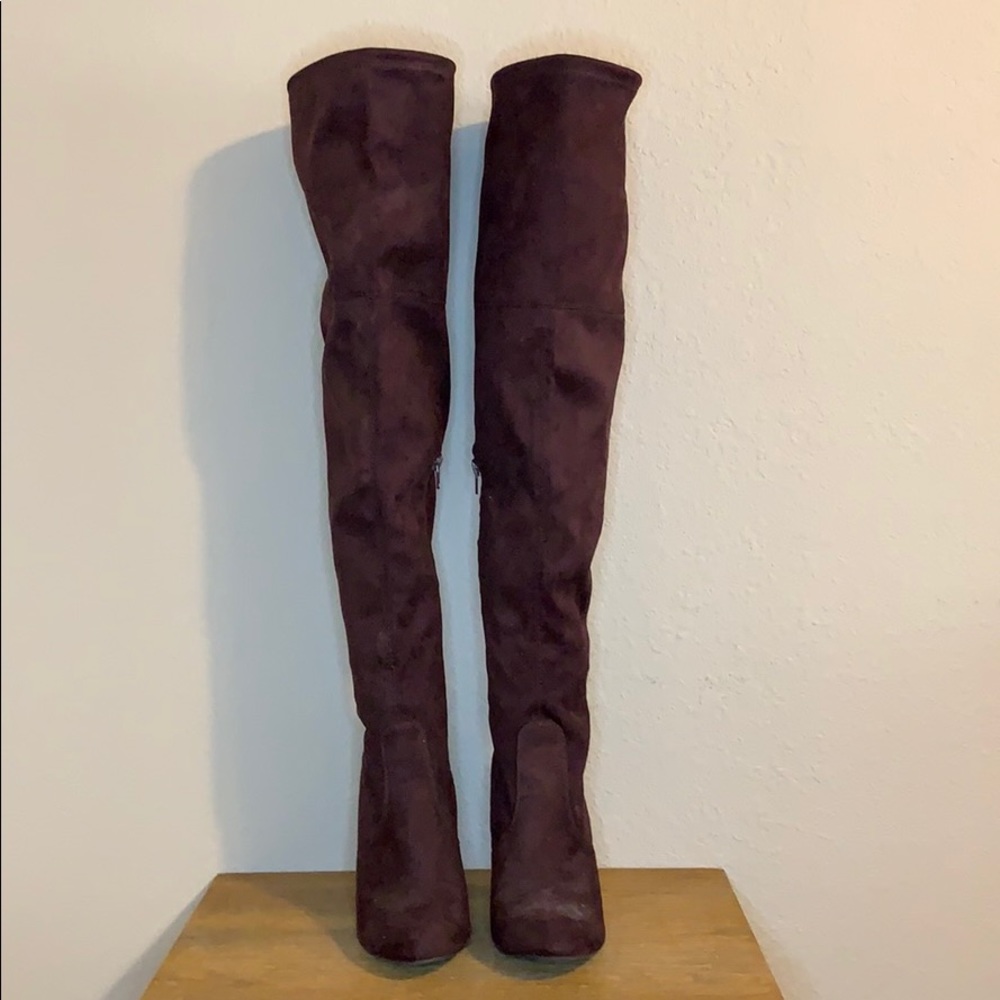 Thigh High Maroon Heeled Boots - NEVER WORN